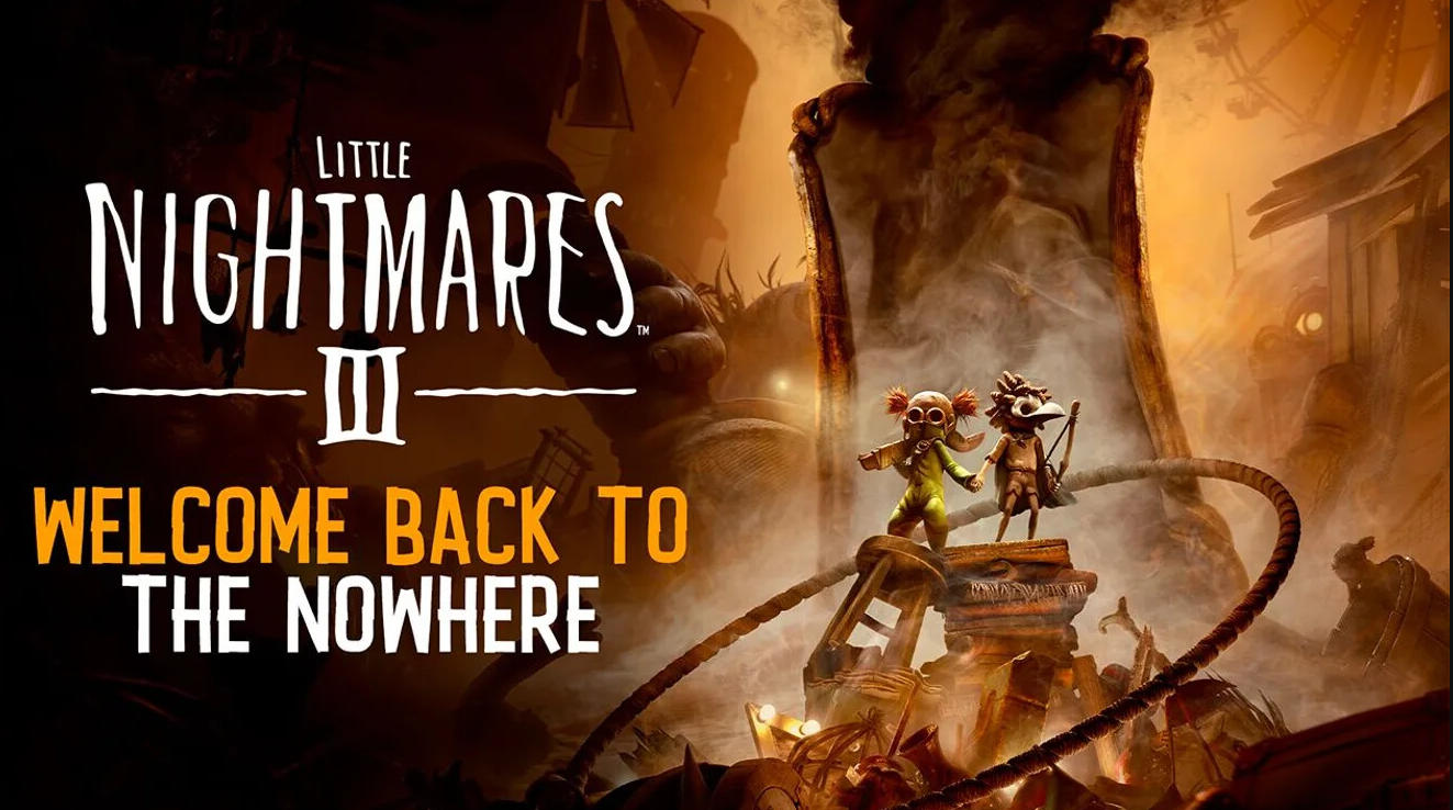 Little Nightmares III Two small characters navigate a dark and distorted landscape in the mobile version of Little Nightmares III.
