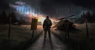 Road to Vostok A soldier checks a tactical map in a rainy, abandoned border town in Road to Vostok.